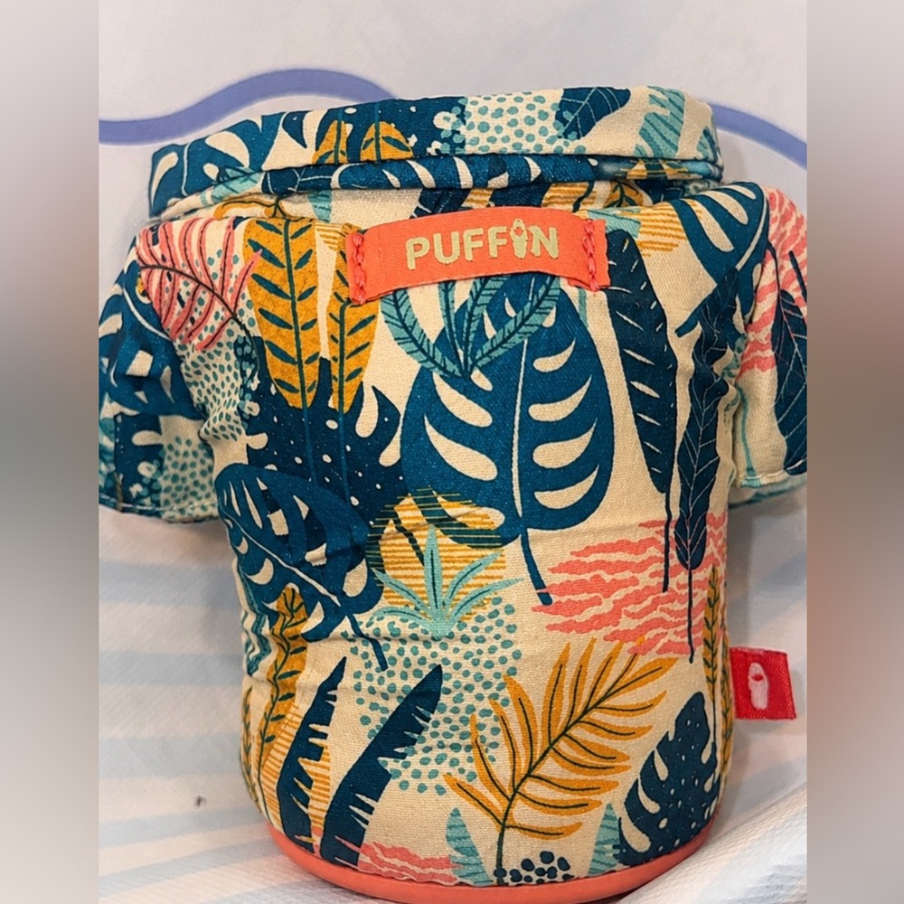 Puffin Drinkware insulated Hawaiian button down shirt koozie teal & coral Aloha - Picture 7 of 7
